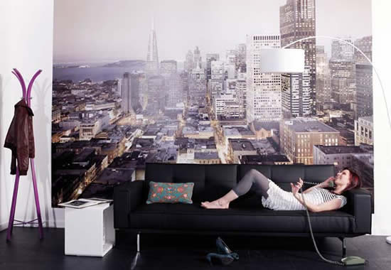 Фотообои в интерьере гостиной