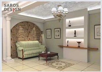 Натяжной потолок Saros Design, мраморная фактура, цвет MR 64, ширина 1,30м, ширина 1,5м, в гостиной