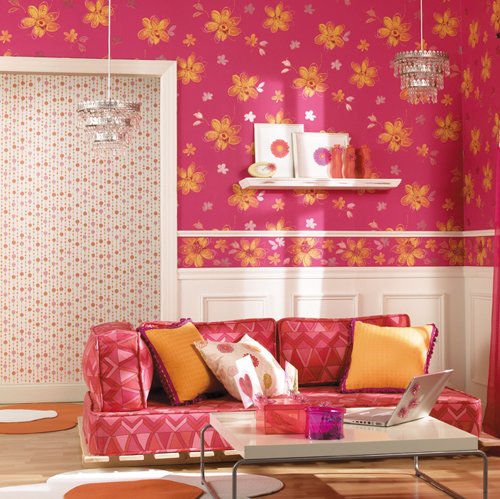 Детские обои York, коллекция Candice Olson , обои Bohemian Floral и Beaded Curtain, бордюр Bohemian Floral Border