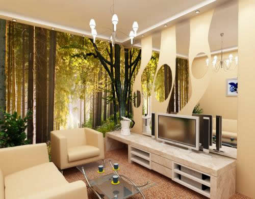 Светлая и уютная гостиная благодаря 3д фотообоям