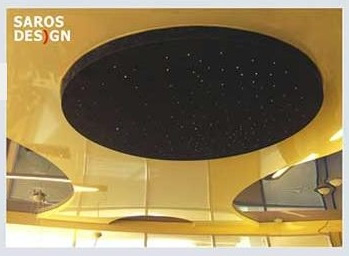 Натяжной потолок Saros Design, замшевая фактура с эффектом Звездное Небо, цвет VE 212, ширина 1,50м, в гостиной