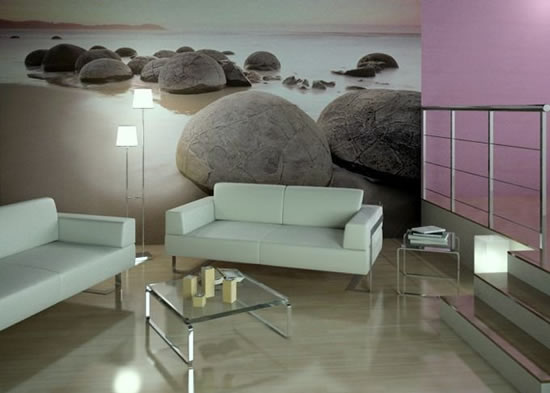 Еще один вариант фотообоев 3д для гостиной комнаты