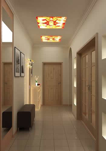 Фото 2 - Дизайн подвесного потолка в коридоре с витражными вставками на подсветке