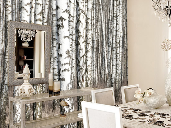 Фотообои лес в интерьере столовой