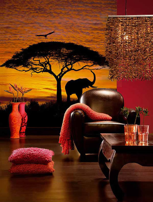 Фотообои приятно гармонируют с интерьером комнаты, создавая ощущение тепла и комфорта