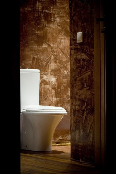 Вариант использования жидких обоев в туалете