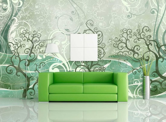 Обои Modern Series от Affresco с рисованными деревьями в интерьере