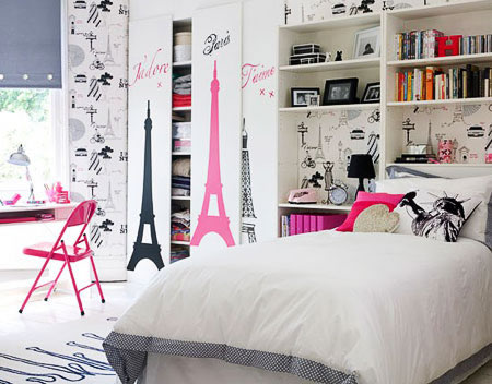 Дизайн комнаты с фотообоями 'Париж' для девочки-подростка