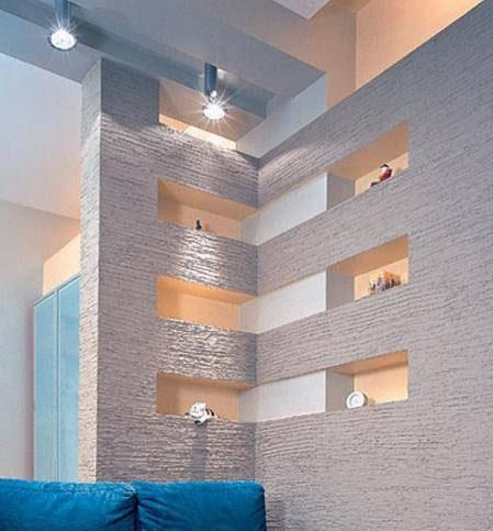 Фото 4 - Ниша из гипсокартона угловая в виде оригинальных полок под декор