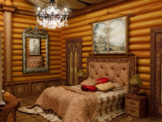 Фото 5 - Потолок в бревенчатом доме в интерьере спальни высотой в 2,6 метра