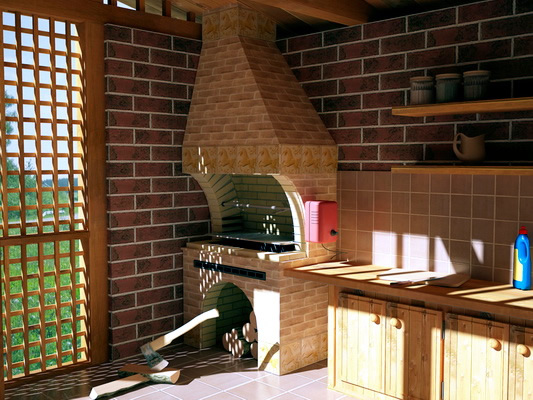 Фото 6 – Открытая беседка с печью декорированная рейкой