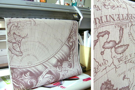 Текстура 'Лен'. Печать фотообоев типа 'карта мира'