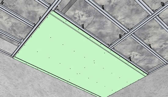 Рисунок 17 - Крепление первого листа. Обратите внимание на частоту закрепления гипсокартона саморезами