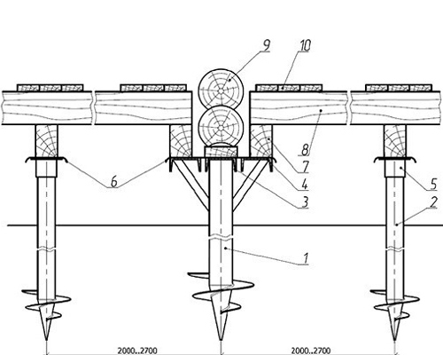 Фото 2 - Схема установки свайно-винтового фундамента с обвязкой из бруса