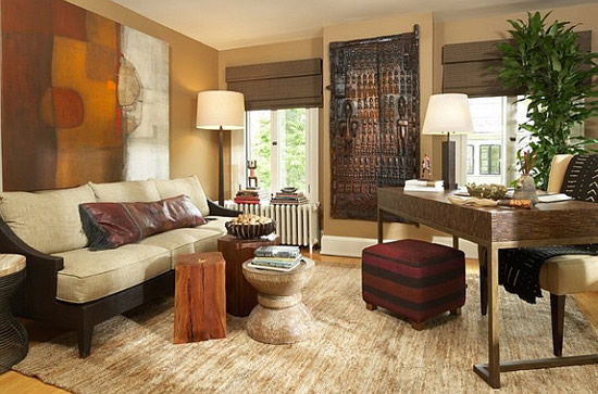 Ковролин-циновка в интерьере африканской гостиной