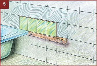 Фото 7 – Укладка плитки по принципу по уровню ванной