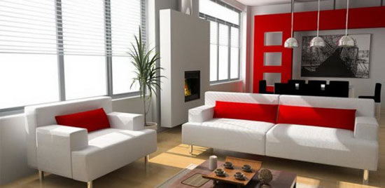 Marvellous-red-white-apartment-living-room-with-wooden-floor-and-red-wall-ideas-615x300