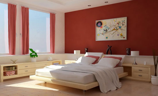 Спальня в красно-белых цветах