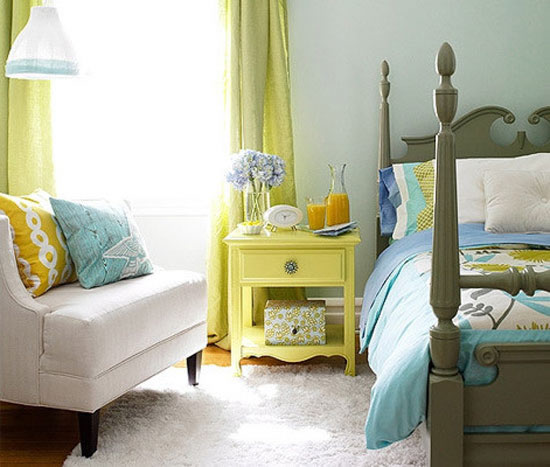 Зеленый и голубой цвет в интерьере детской комнаты