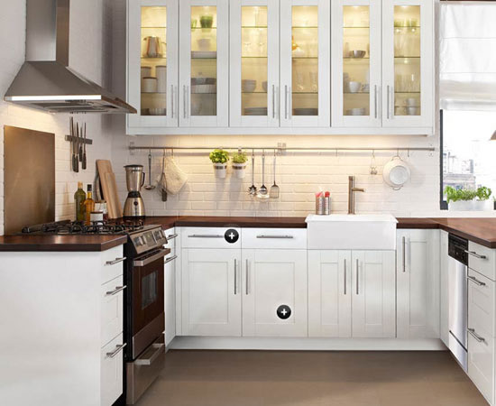 kitchens-chic-white-brick-wall-ikea-u-shaped-kitchen-design-with-wooden-countertop-and-two-pendant-lamps-also-white-cabinets-top-15-modern-ikea-kitchen-design-inspirations