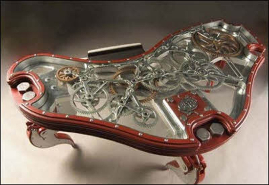 Разнообразные детали механизмов в центре техно стиля в интерьере