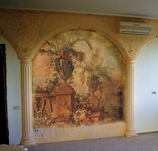 Фреска на холсте в интерьере