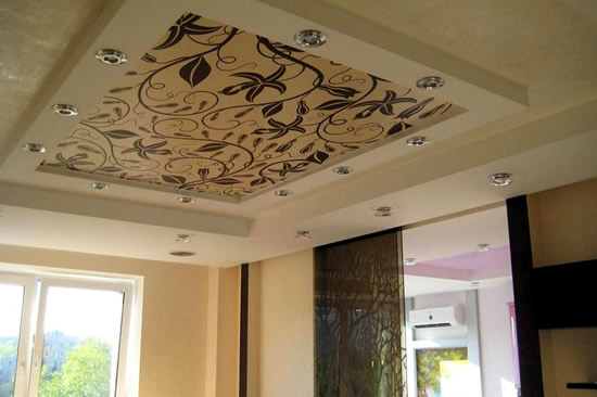 Тканевые натяжные потолки на фото