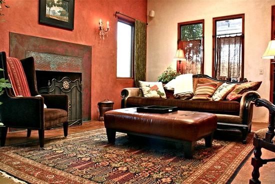 терракотовый цвета при оформлении гостиной